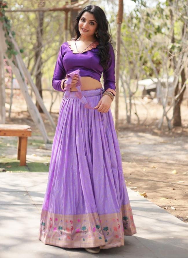 Viscose Lavender Party Wear Zari Work Readymade Lehenga Choli